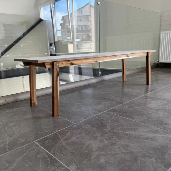 Banco con estructura de madera de acacia, blanco, 160 × 39 × 42 cm