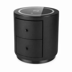 Noptieră inteligentă cu încărcare wireless 15W, iluminare LED 3 culori și 2 sertare de depozitare