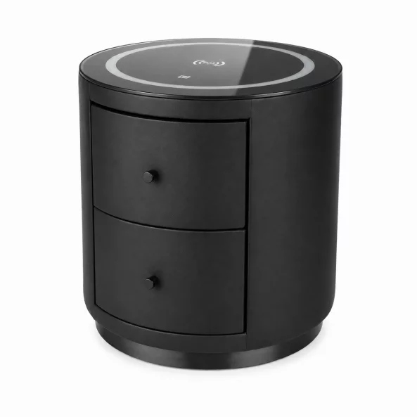 Mesita de noche inteligente con carga inalámbrica de 15W, iluminación LED de 3 colores y 2 cajones de almacenamiento