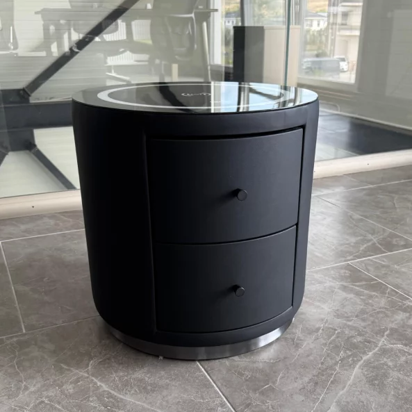 Mesita de noche inteligente con carga inalámbrica de 15W, iluminación LED de 3 colores y 2 cajones de almacenamiento