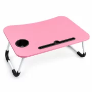 Masă pliabilă pentru laptop, 60x40x28cm, roz – Design modern din MDF și metal