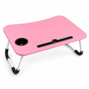 Mesa plegable para portátil, 60x40x28cm, rosa – Diseño moderno fabricado en MDF y metal