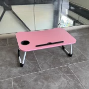 Masă pliabilă pentru laptop, 60x40x28cm, roz – Design modern din MDF și metal
