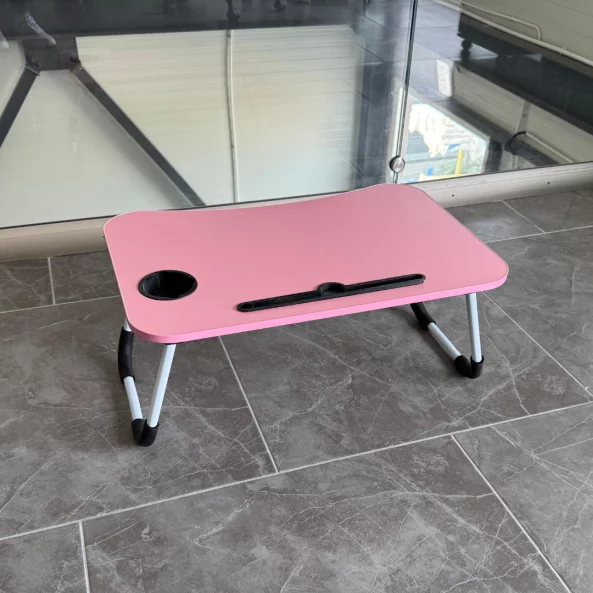 Masă pliabilă pentru laptop, 60x40x28cm, roz – Design modern din MDF și metal