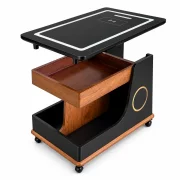 Mesa auxiliar moderna, carga inalámbrica, altavoz Bluetooth, tablero giratorio – marrón y negro