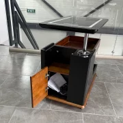 Mesa auxiliar moderna, carga inalámbrica, altavoz Bluetooth, tablero giratorio – marrón y negro