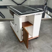 Mesa auxiliar moderna, carga inalámbrica, altavoz Bluetooth, tablero giratorio – walnut&amp;white