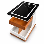 Mesa auxiliar moderna, carga inalámbrica, altavoz Bluetooth, tablero giratorio – walnut&amp;white