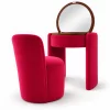Masuta de machiaj Belle Époque vintage cu blat rotund si taburet tapitat, roz fucsia