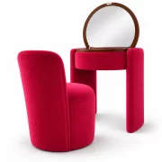 Masuta de machiaj Belle Époque vintage cu blat rotund si taburet tapitat, roz fucsia