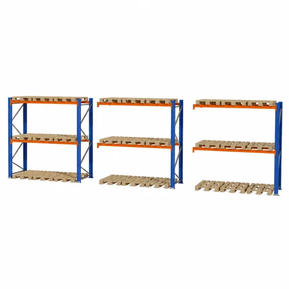 Estantería para almacenamiento de palets, 8460 mm de largo x 1100 mm de profundidad x 3500 mm de alto, 3300 kg por nivel, 27 europalets