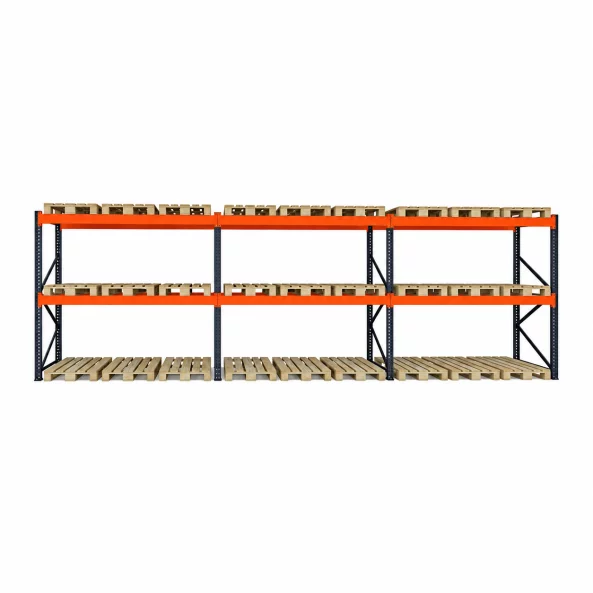 Estantería para almacenamiento de palets, 8460 mm de largo x 1100 mm de profundidad x 3500 mm de alto, 3300 kg por nivel, 27 europalets