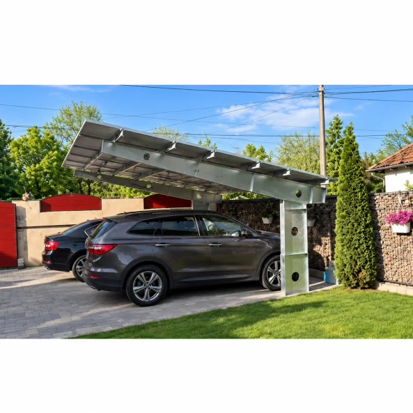 Cochera fotovoltaica 2 plazas, acero galvanizado, 6kW +15 Longi Panels LR5-54 HPH 410 M