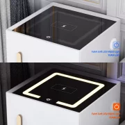 Mesita de noche inteligente con carga inalámbrica, iluminación LED, 1 cajón de almacenamiento y caja fuerte - blanco, diseño moderno de vidrio y madera
