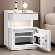 Noptieră inteligentă cu încărcare wireless, iluminare LED, sertar de depozitare și seif integrat – culoare alb