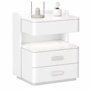 Noptieră inteligentă cu încărcare wireless, iluminare LED, sertar de depozitare și seif integrat – culoare alb