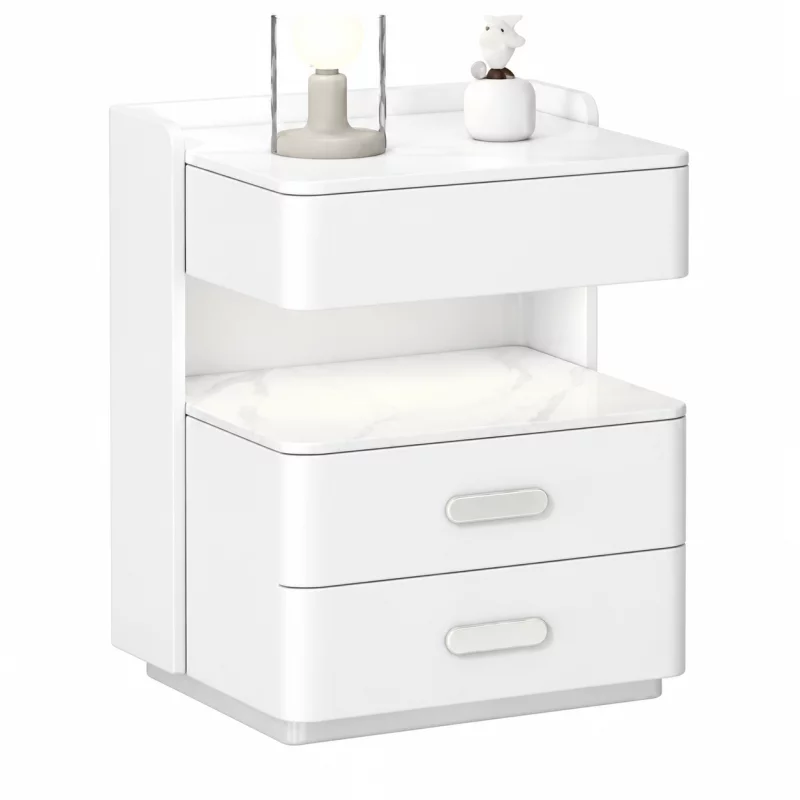 Noptieră inteligentă cu încărcare wireless, iluminare LED, sertar de depozitare și seif integrat – culoare alb