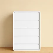 Скрин от MDF и PU кожа – 5 чекмеджета, 55x40x101 см - Бял