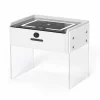 Noptiera inteligenta cu incarcare wireless, iluminare LED, 1 sertar de depozitare, difuzor Bluetooth si inchidere prin amprenta – alba, design modern din sticla si lemn