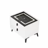 Noptiera inteligenta cu incarcare wireless si iluminare LED – culoare alb, 2 Sertare, design modern din sticla si lemn
