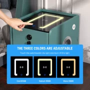 Mesita de noche inteligente slim con carga inalámbrica, iluminación LED, altavoz Bluetooth, puerto USB y Tipo-C y sistema de huella dactilar - color verde, 2 cajones, diseño moderno de vidrio y madera