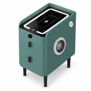 Mesita de noche inteligente slim con carga inalámbrica, iluminación LED, altavoz Bluetooth, puerto USB y Tipo-C y sistema de huella dactilar - color verde, 2 cajones, diseño moderno de vidrio y madera