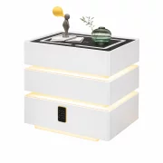 Noptieră inteligentă cu funcții smart și design elegant-iluminare LED ,3 sertare,încărcare wireless 15W,cod lock-WHITE