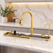 Consolă multifuncțională dotată cu baterii și accesorii,display digital led, culoare : auriu ,compatibilă cu chiuveta AB7546D-A-6-1-GLD