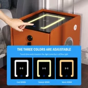 Noptiera inteligenta slim cu incarcare wireless, iluminare LED si 2 sertare – culoare portocaliu, design modern din sticla si lemn