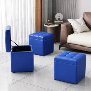 Taburet cu spațiu de depozitare, 30x30x35cm, Albastru – Design modern din MDF, PU și burete