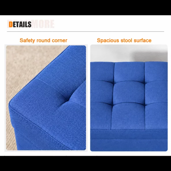 Taburet cu spațiu de depozitare, 30x30x35cm, Albastru – Design modern din MDF, PU și burete