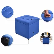 Taburet cu spațiu de depozitare, 30x30x35cm, Albastru – Design modern din MDF, PU și burete
