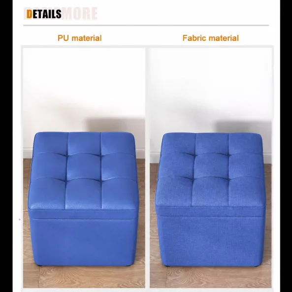 Taburet cu spațiu de depozitare, 30x30x35cm, Albastru – Design modern din MDF, PU și burete