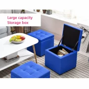 Taburet cu spațiu de depozitare, 30x30x35cm, Albastru – Design modern din MDF, PU și burete