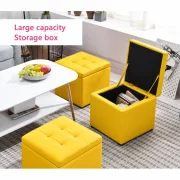 Taburet cu spațiu de depozitare, 30x30x35cm, Galben – Design modern din MDF, PU și burete