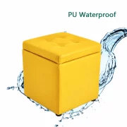 Taburet cu spațiu de depozitare, 30x30x35cm, Galben – Design modern din MDF, PU și burete