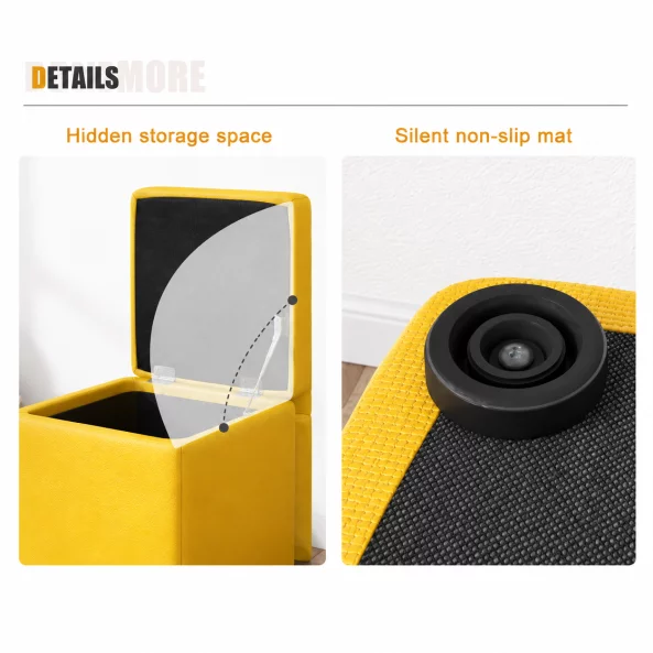 Taburet cu spațiu de depozitare, 30x30x35cm, Galben – Design modern din MDF, PU și burete