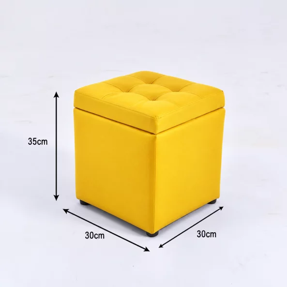Taburet cu spațiu de depozitare, 30x30x35cm, Galben – Design modern din MDF, PU și burete