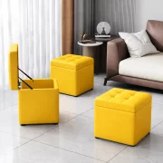 Taburet cu spațiu de depozitare, 30x30x35cm, Galben – Design modern din MDF, PU și burete