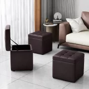 Taburet cu spațiu de depozitare, 30x30x35cm, Maro – Design modern din MDF, PU și burete