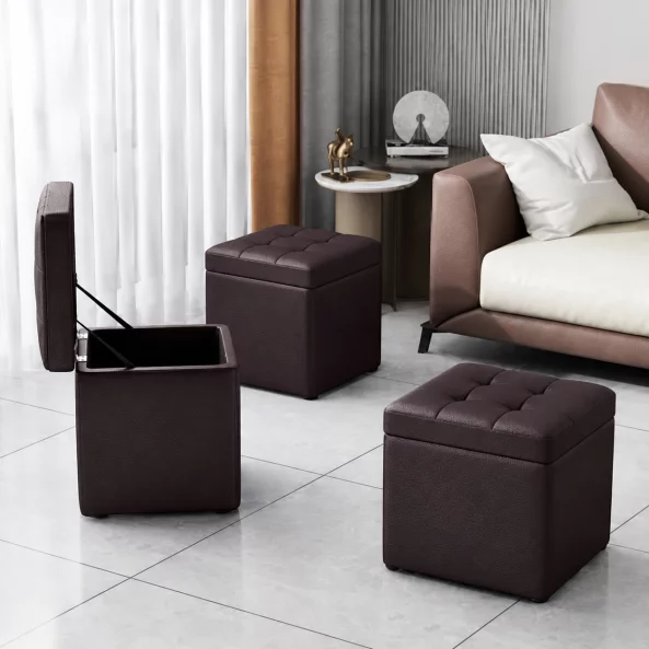 Taburet cu spațiu de depozitare, 30x30x35cm, Maro – Design modern din MDF, PU și burete