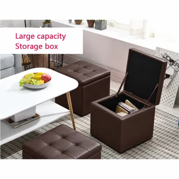 Taburet cu spațiu de depozitare, 30x30x35cm, Maro – Design modern din MDF, PU și burete