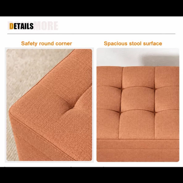 Taburet cu spațiu de depozitare, 30x30x35cm, Portocaliu – Design modern din material textil și burete