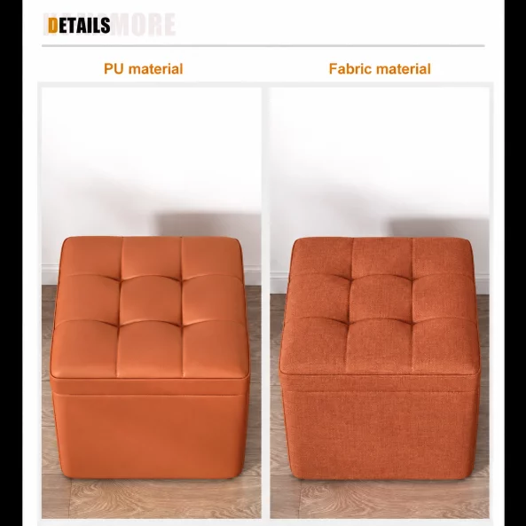 Taburet cu spațiu de depozitare, 30x30x35cm, Portocaliu – Design modern din material textil și burete