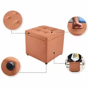 Taburet cu spațiu de depozitare, 30x30x35cm, Portocaliu – Design modern din material textil și burete