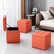 Taburet cu spațiu de depozitare, 30x30x35cm, Portocaliu – Design modern din MDF, PU și burete