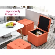 Taburet cu spațiu de depozitare, 30x30x35cm, Portocaliu – Design modern din MDF, PU și burete
