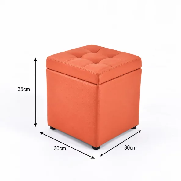 Taburet cu spațiu de depozitare, 30x30x35cm, Portocaliu – Design modern din MDF, PU și burete
