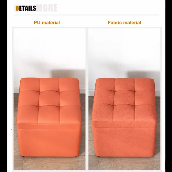 Taburet cu spațiu de depozitare, 30x30x35cm, Portocaliu – Design modern din MDF, PU și burete