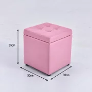 Taburet cu spațiu de depozitare, 30x30x35cm, Roz – Design modern din MDF, PU și burete